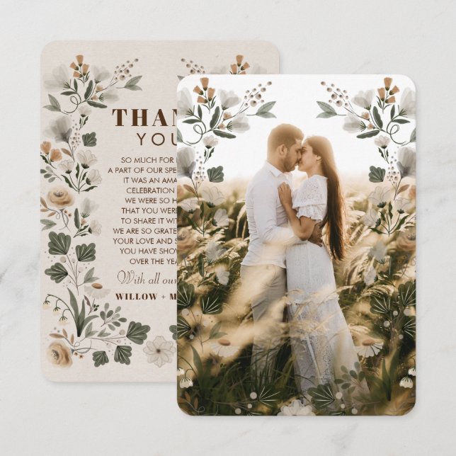 Carte de remerciements moderne Boho Folk avec phot (Devant / Derrière)