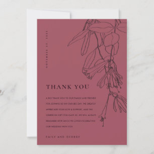 CARTE DE REMERCIEMENTS MODERNE BURGUNDY PLUM LINE DESSINER MARIAGE FLORAL