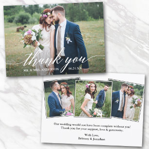 Carte De Remerciements Moderne Calligraphie Bride Groom 4 Photos Mariage