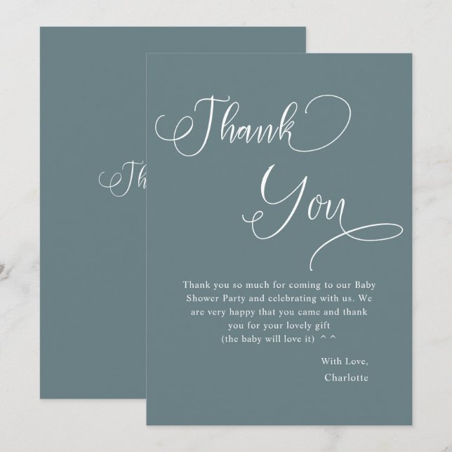 Carte De Remerciements Moderne calligraphie minimale bébé garçon douche (Devant / Derrière)
