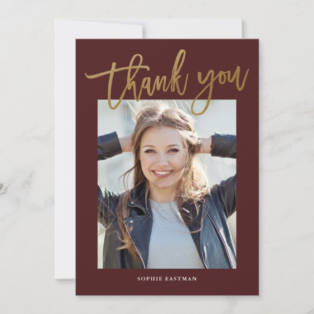 Carte De Remerciements Moderne Calligraphie Photo Graduation (Devant)