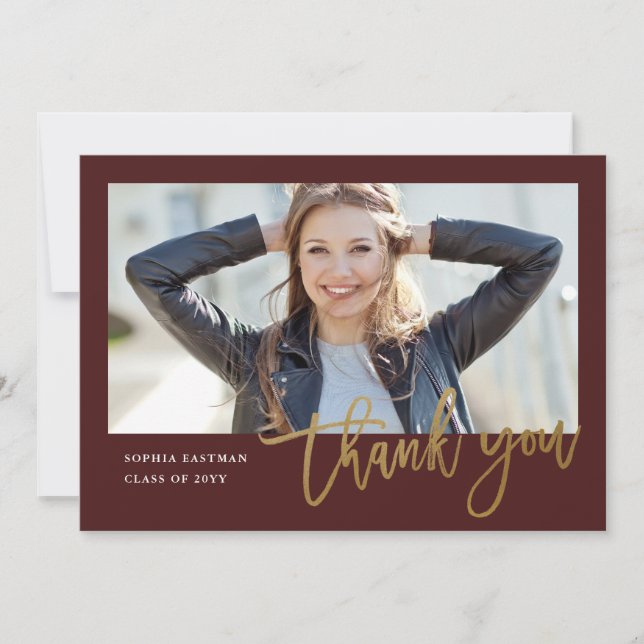 Carte De Remerciements Moderne Calligraphie Photo Graduation (Devant)