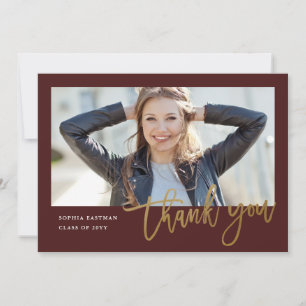 Carte De Remerciements Moderne Calligraphie Photo Graduation