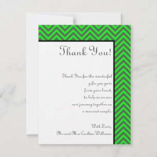 Carte de remerciements moderne Chevron Neon vert/g