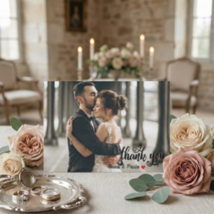Carte De Remerciements Moderne Chic Écriture Amour Cœur Photo de Mariage