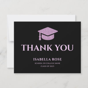 Carte De Remerciements Moderne chic élégant noir et rose Graduation