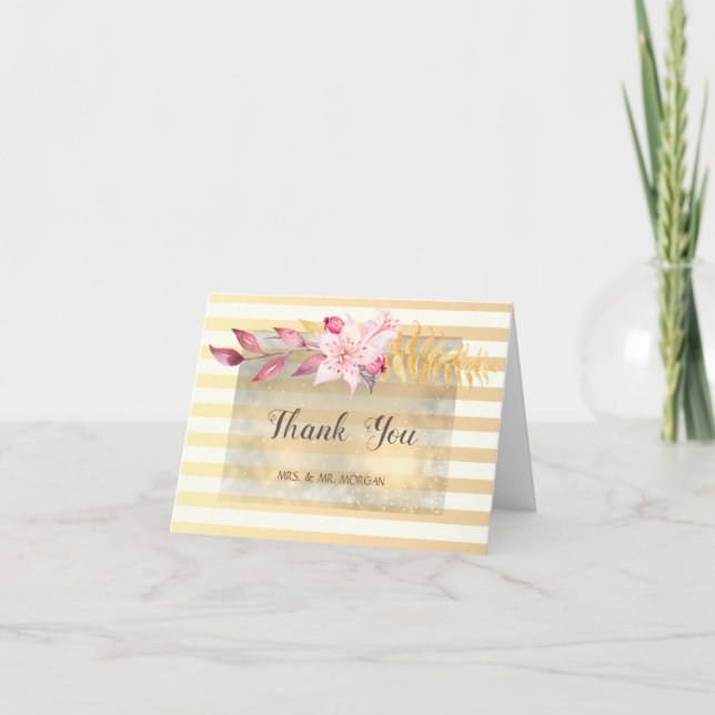 Carte De Remerciements Moderne Chic Fleurs rayées Mariage (Devant)