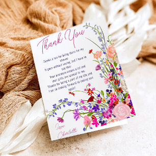 Carte De Remerciements Moderne chic fleurs sauvages script nuptiale douch
