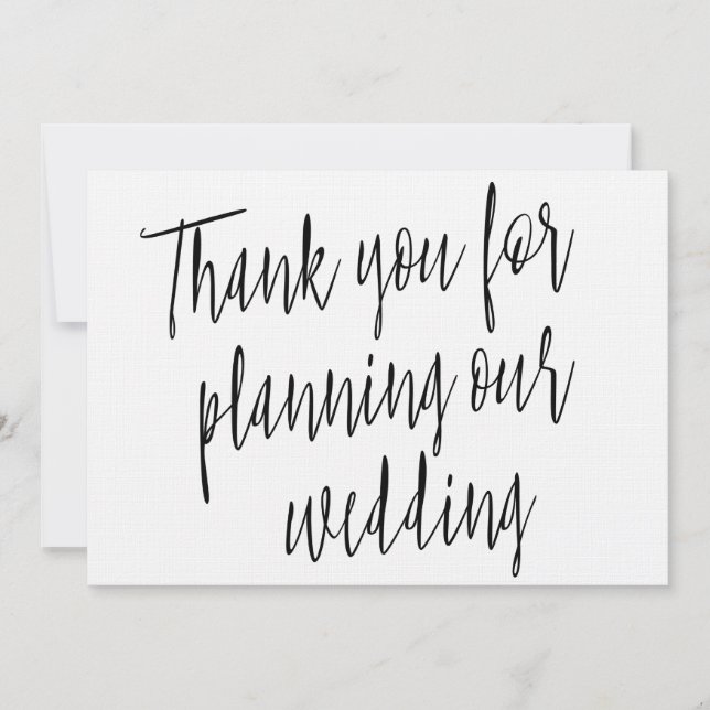 Carte De Remerciements Moderne Chic "Merci pour planifier notre mariage" (Devant)