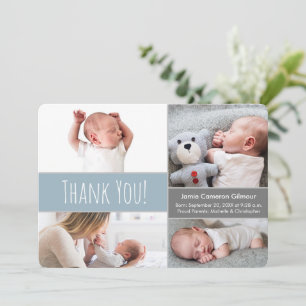 Carte De Remerciements Moderne Dusty Bleu Doux Grey Accueil Bébé