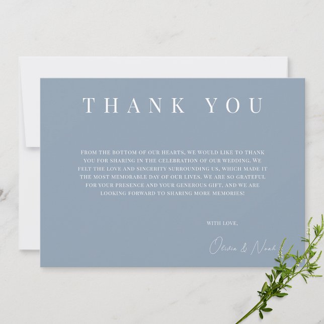 Carte de remerciements moderne Dusty Blue Mariage (Créateur téléchargé)
