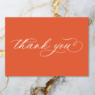 Carte De Remerciements Moderne Écriture Orange Coucher de Soleil Mariage 