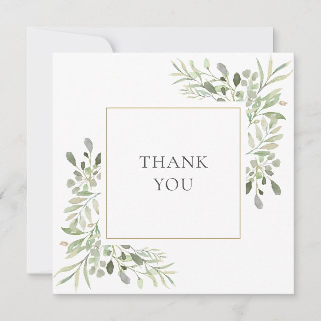 Carte De Remerciements Moderne Elégant Mariage Floral verdure (Devant)
