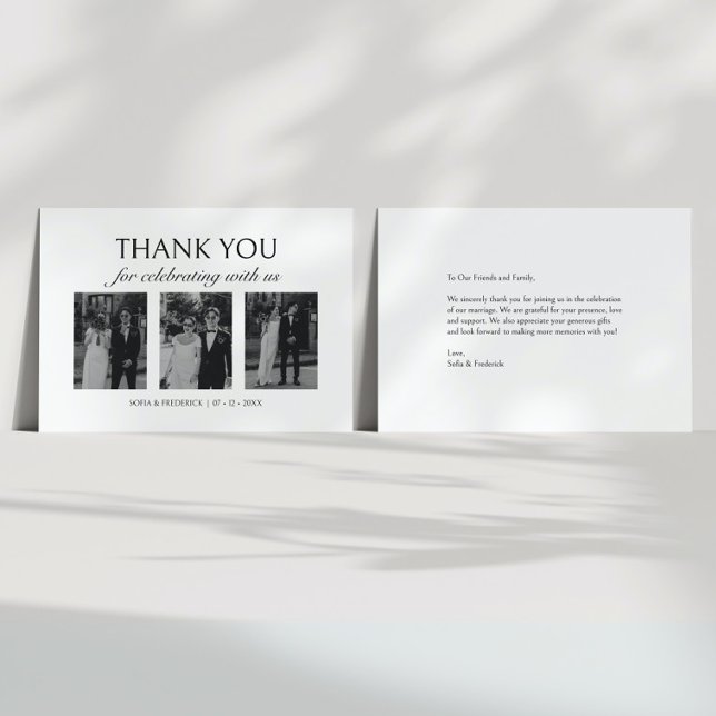 Carte De Remerciements Moderne Elegant noir et blanc 3.Mariage photo (Créateur téléchargé)