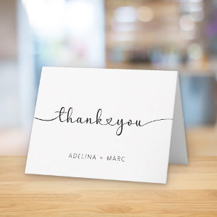 Carte De Remerciements Moderne Elegant Simple Hearts Script Mariage