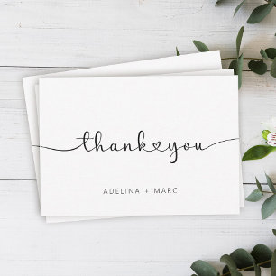 Carte De Remerciements Moderne Elegant Simple Hearts Script Mariage