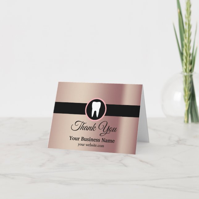 Carte De Remerciements Moderne Elegst Dentist Rose Gold Dental Office (Devant)