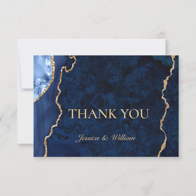 Carte de remerciements moderne en marbre bleu or (Devant)