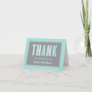 Carte De Remerciements Moderne et Chic Baby Shower Aqua Bleu