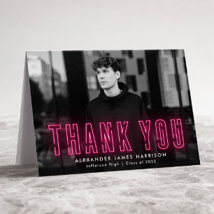Carte De Remerciements Moderne Hot rose Neon Photo Graduation