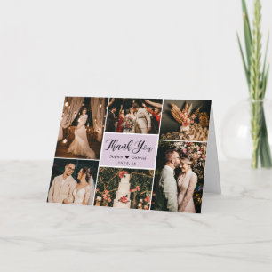 Carte De Remerciements Moderne Lilac Calligraphie 6 Photo Collage Mariage