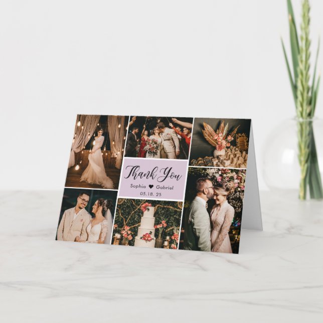 Carte De Remerciements Moderne Lilac Calligraphie 6 Photo Collage Mariage (Devant)