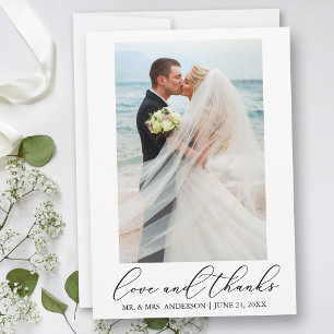 Carte De Remerciements Moderne minimaliste calligraphie Mariage Photo Lov