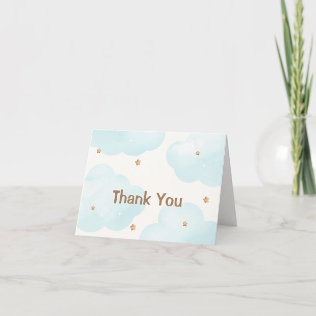Carte De Remerciements Moderne minimaliste Nuage Neuf Étoiles Baby shower (Devant)