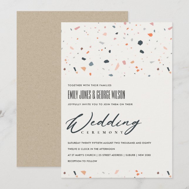 CARTE DE REMERCIEMENTS MODERNE MULTI COULEUR TERRAZZO MOTIF MARIAGE INVIT (Devant / Derrière)