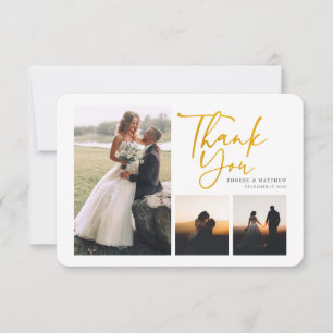 Carte De Remerciements Moderne Multi Photos Mariage Lettré Or