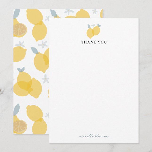 Carte De Remerciements Moderne Pastel Citrus Lemons Motif Nom personnalis (Devant / Derrière)
