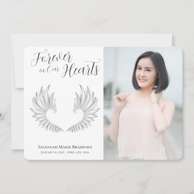 Carte De Remerciements Moderne pour toujours dans nos coeurs Ailes Photo (Devant)