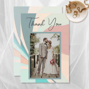 Carte De Remerciements Moderne Retro Super Peach Turquoise & Aqua Mariage