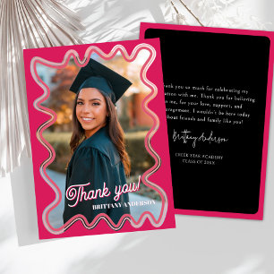 Carte De Remerciements Moderne rose et noir brillant Graduation
