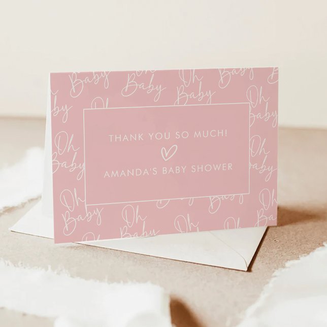 Carte De Remerciements Moderne rose Oh Baby Baby shower simple plié (Créateur téléchargé)