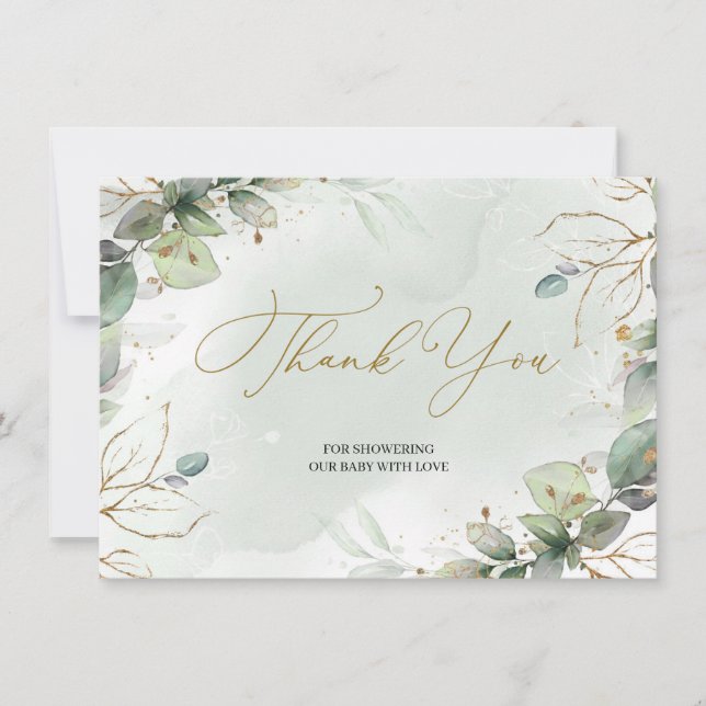 Carte De Remerciements Moderne Rustique feuilles floraux et faux or (Devant)