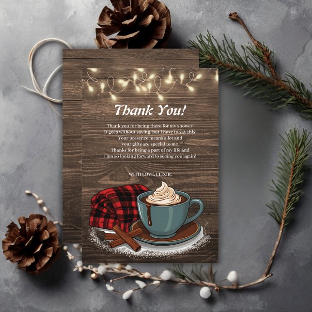 Carte De Remerciements Moderne Rustique Hot Cocoa Baby shower cosy (Créateur téléchargé)