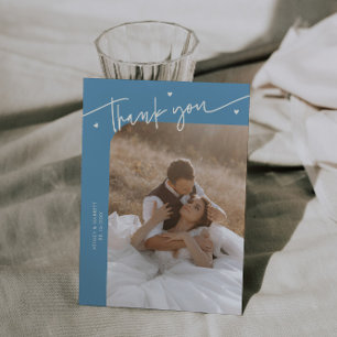Carte De Remerciements Moderne Script Coeur Denim Bleu Mariage 