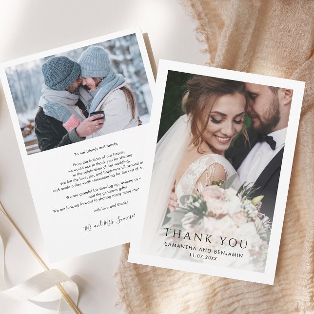 Carte De Remerciements Moderne Simple 2 Photos Mariage (Modern Simple 2 Photos Wedding Thank You Card)