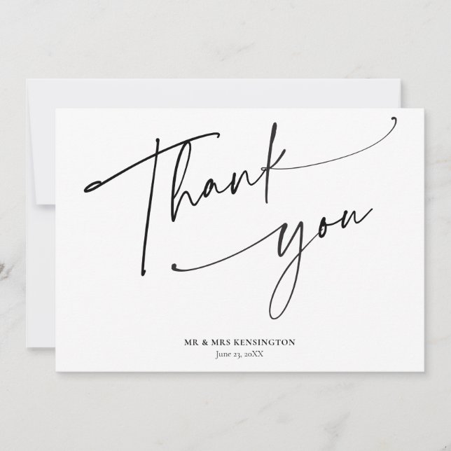 Carte De Remerciements Moderne Simple Calligraphie Script Mariage photo (Devant)