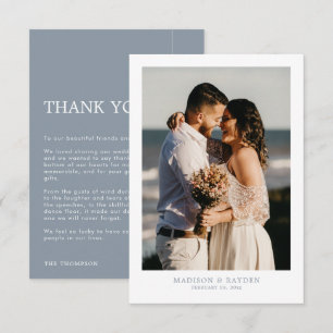 Carte De Remerciements Moderne Simple Dusty Blue avec Mariage photo