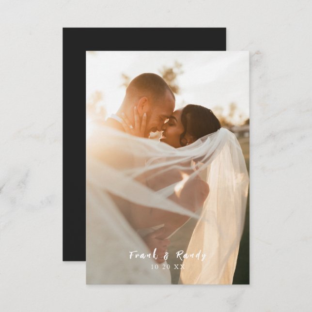 Carte De Remerciements Moderne simple élégant Matte Black Photo Mariage (Devant / Derrière)