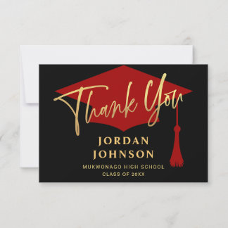 Carte De Remerciements Moderne Simple Minimaliste Graduation Rouge