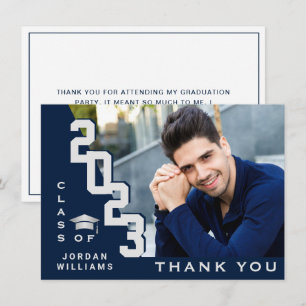 Carte De Remerciements Moderne Simple Minimaliste Marine Bleu Graduation