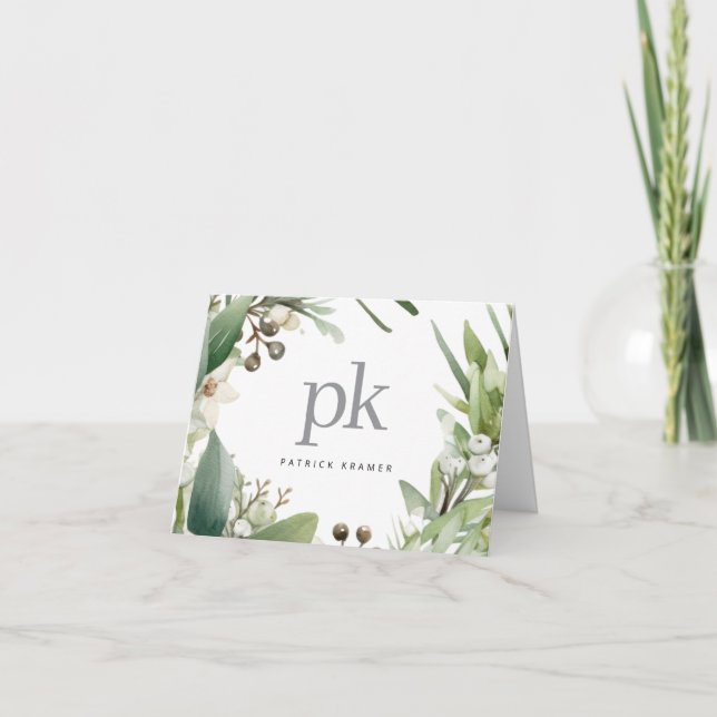 Carte De Remerciements Moderne Simple Monogramme Nom Noël (Devant)