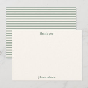 Carte De Remerciements Moderne Simple Sage Vert Rayures Nom Personnalisé