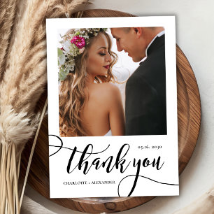 Carte De Remerciements Moderne Whimsical Huge Gold Script 2 Mariage photo