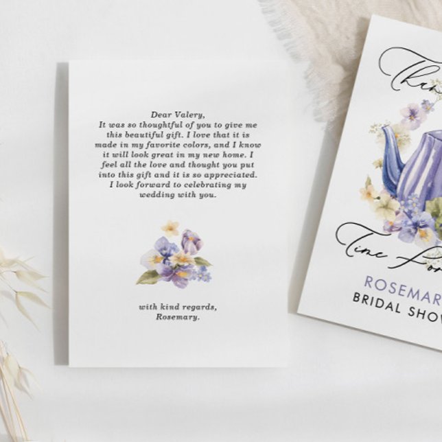 Carte De Remerciements Moment du thé Fleur Aquarelle Enterrement de Vie d (Créateur téléchargé)