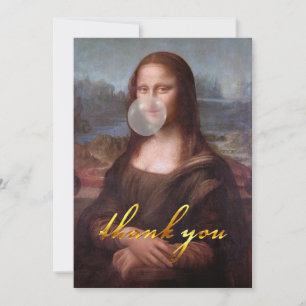 Carte De Remerciements Mona Lisa soufflant un bubble gum gris