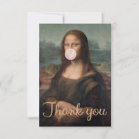 Mona Lisa soufflant un bubble gum rose